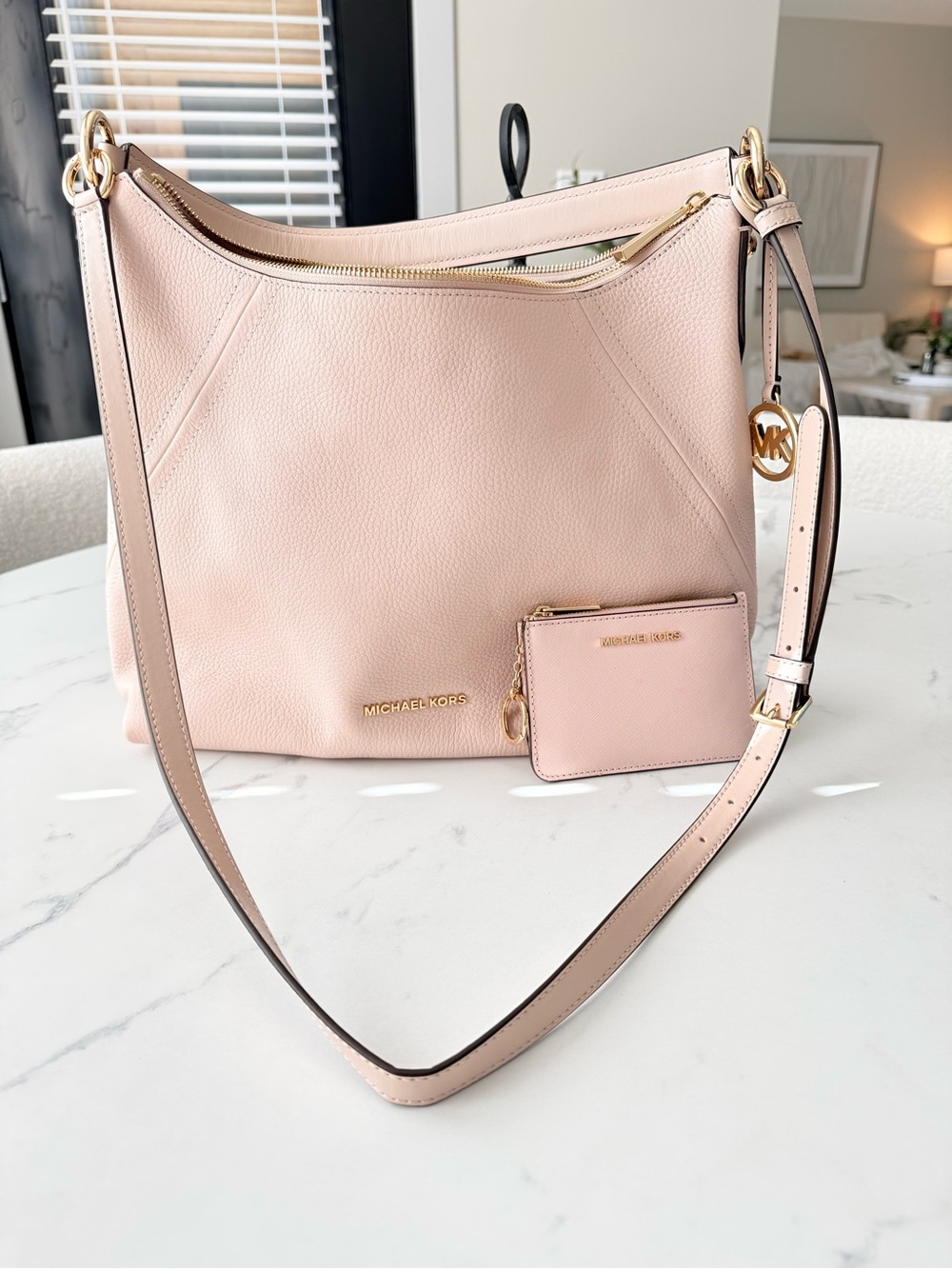 Michael Kors Aria Large Soft Pink Pebbled Leather Tote + Matching Wallet Set
